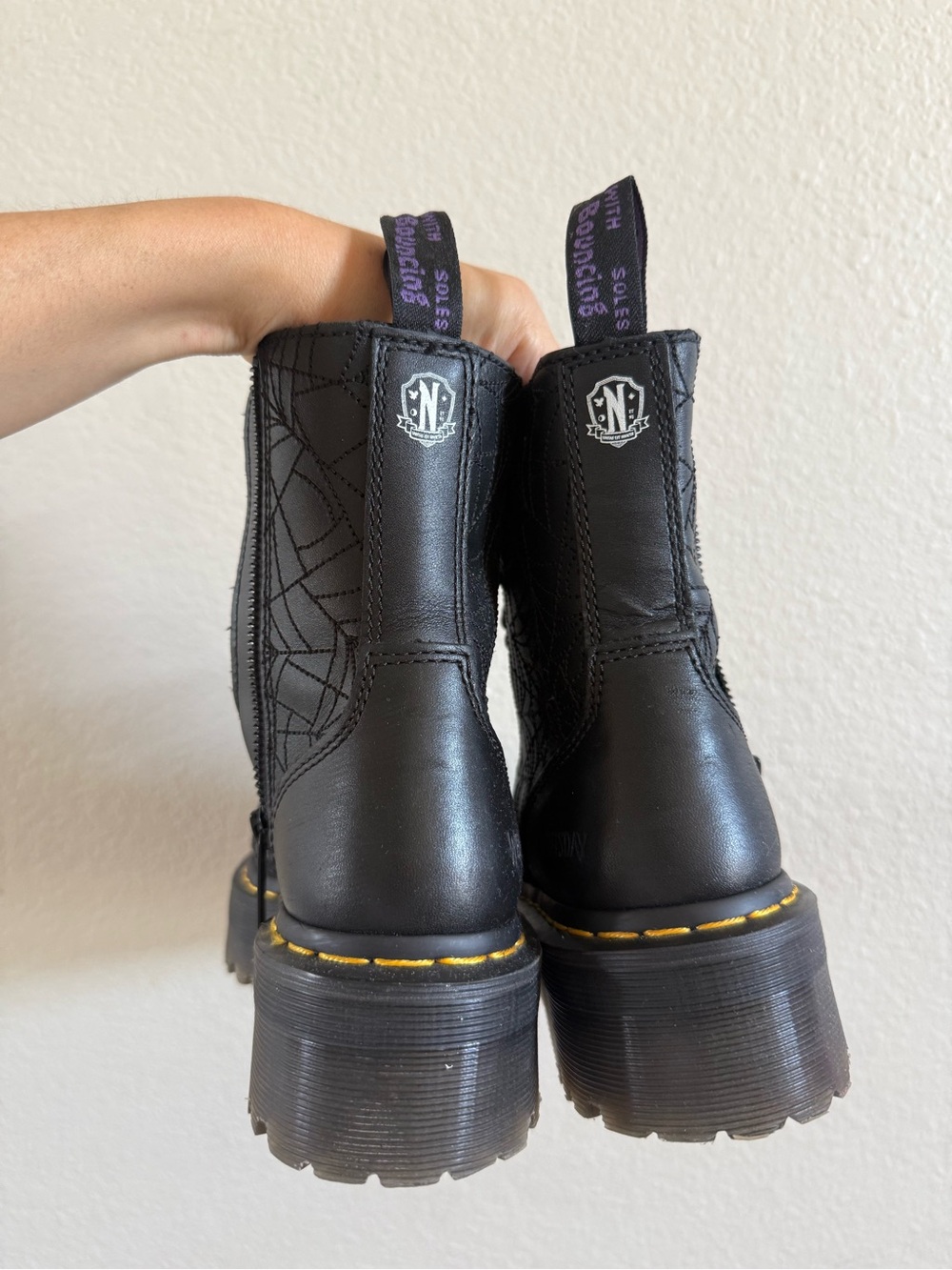 Dr. Martens Jadon Wednesday Leather Platform Boots Black Multi Size Nappa Lux - Picture 2 of 5